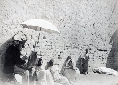 Paul Albert Laurens painting at Biskra, Algeria, 1892 by French Photographer